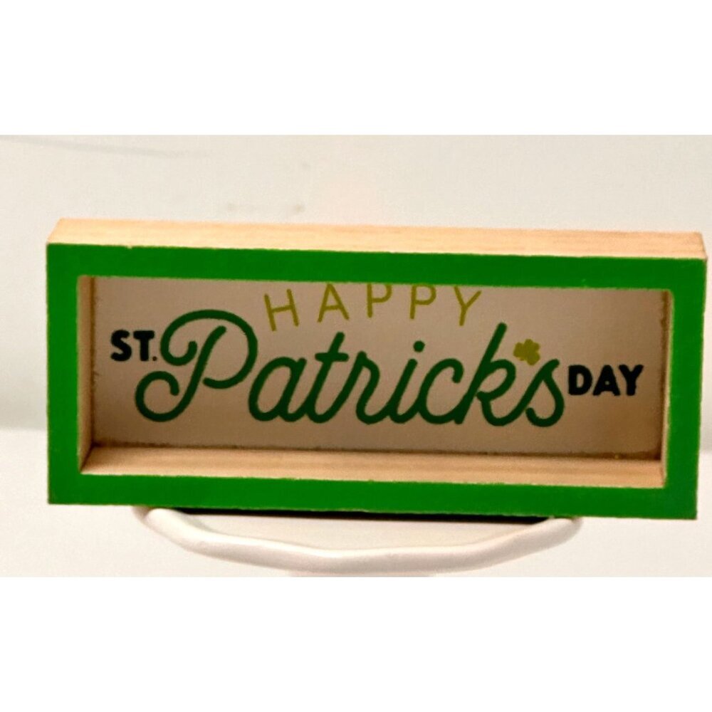St. Patricks Tabletop Mini Sign Wooden Block Green Shelf Shamrock Decoration 5x2
